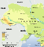 Physical map Ukraine in English